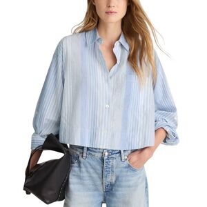 Madewell Women’s Curve-Hem Shirt in Poplin Cotton NWT S Blue Striped